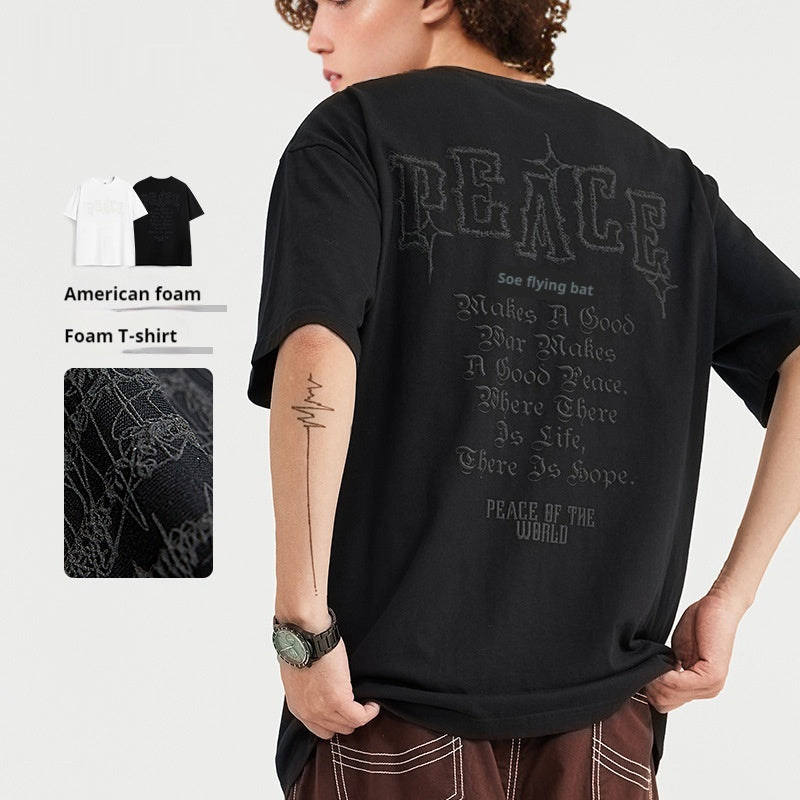 American Foam Puff Print T-shirt Loose Short Sleeve Men