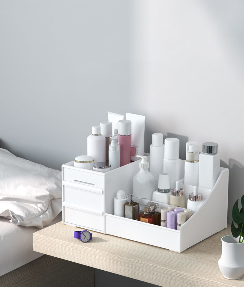 Versatile Desktop Cosmetic Organizer with Drawer Design, Ideal for Dorm Room Storage and Makeup Collection