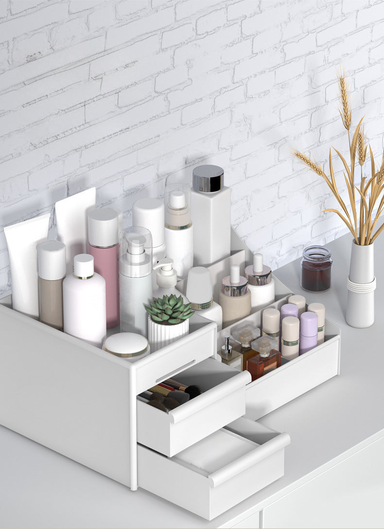 Versatile Desktop Cosmetic Organizer with Drawer Design, Ideal for Dorm Room Storage and Makeup Collection
