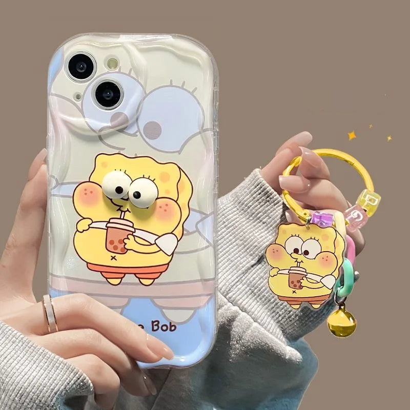 Funda Suave Transparente Bob Esponja con Colgante para iPhone