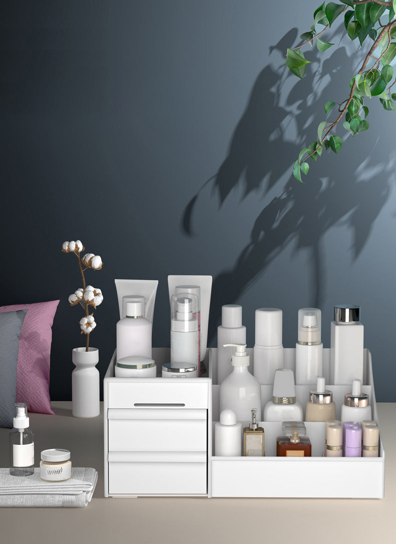 Versatile Desktop Cosmetic Organizer with Drawer Design, Ideal for Dorm Room Storage and Makeup Collection