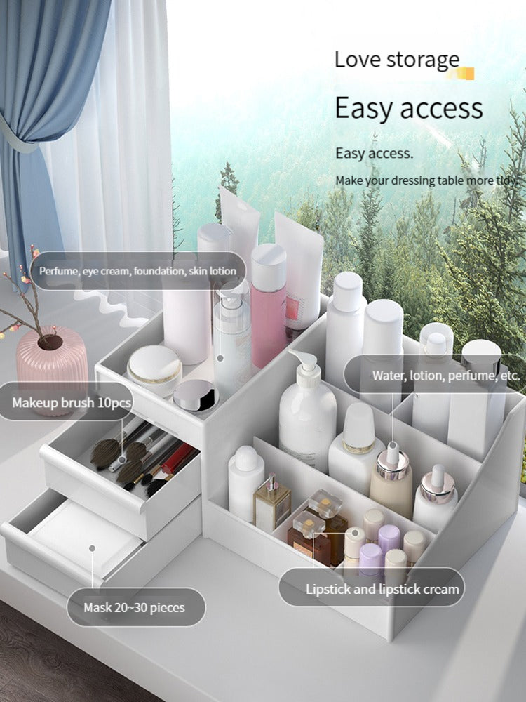 Versatile Desktop Cosmetic Organizer with Drawer Design, Ideal for Dorm Room Storage and Makeup Collection