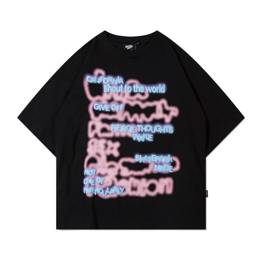 Camiseta Oversize con Estampado de Letras Borrosas
