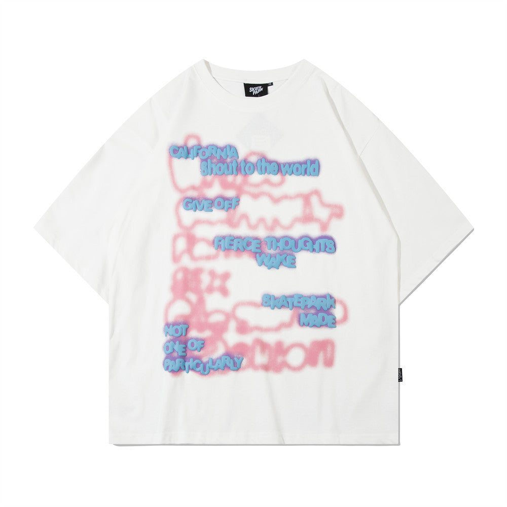 Camiseta Oversize con Estampado de Letras Borrosas