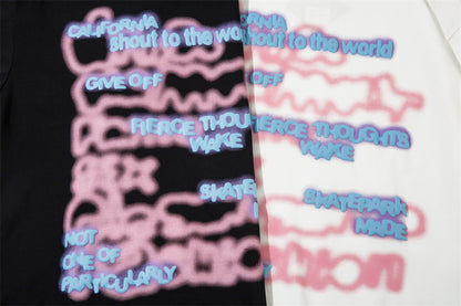 Camiseta Oversize con Estampado de Letras Borrosas