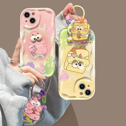 Funda Suave Transparente Bob Esponja con Colgante para iPhone