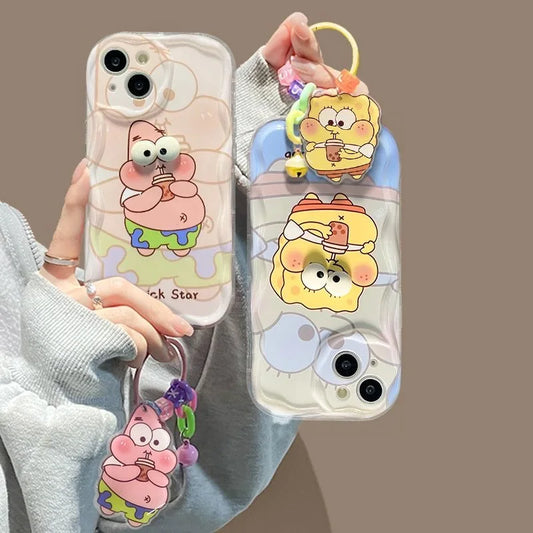 Funda Suave Transparente Bob Esponja con Colgante para iPhone