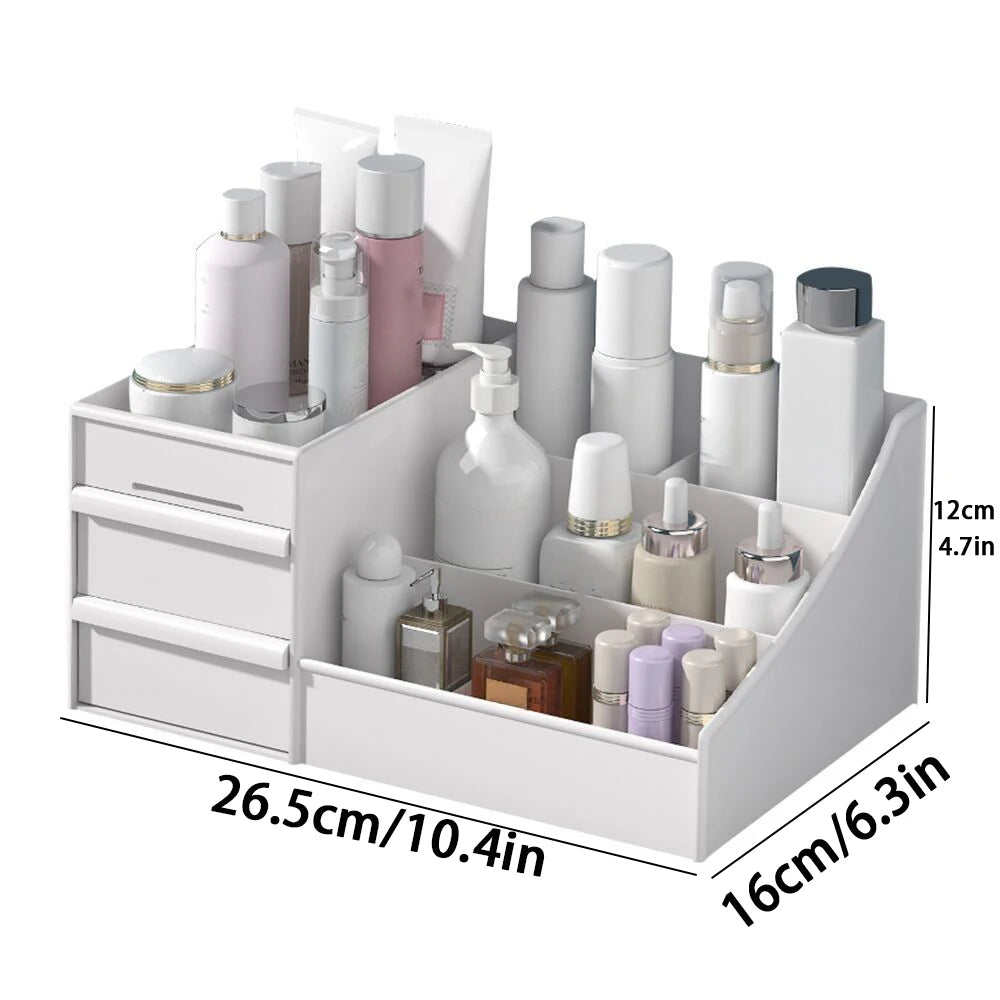 Versatile Desktop Cosmetic Organizer with Drawer Design, Ideal for Dorm Room Storage and Makeup Collection