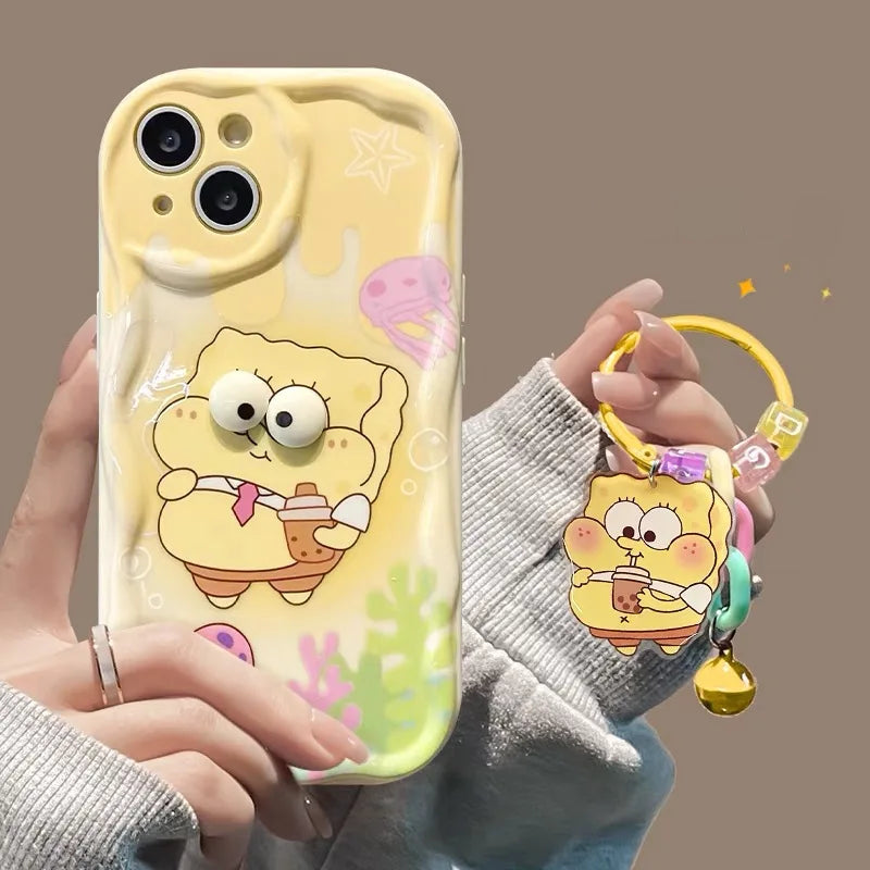 Funda Suave Transparente Bob Esponja con Colgante para iPhone