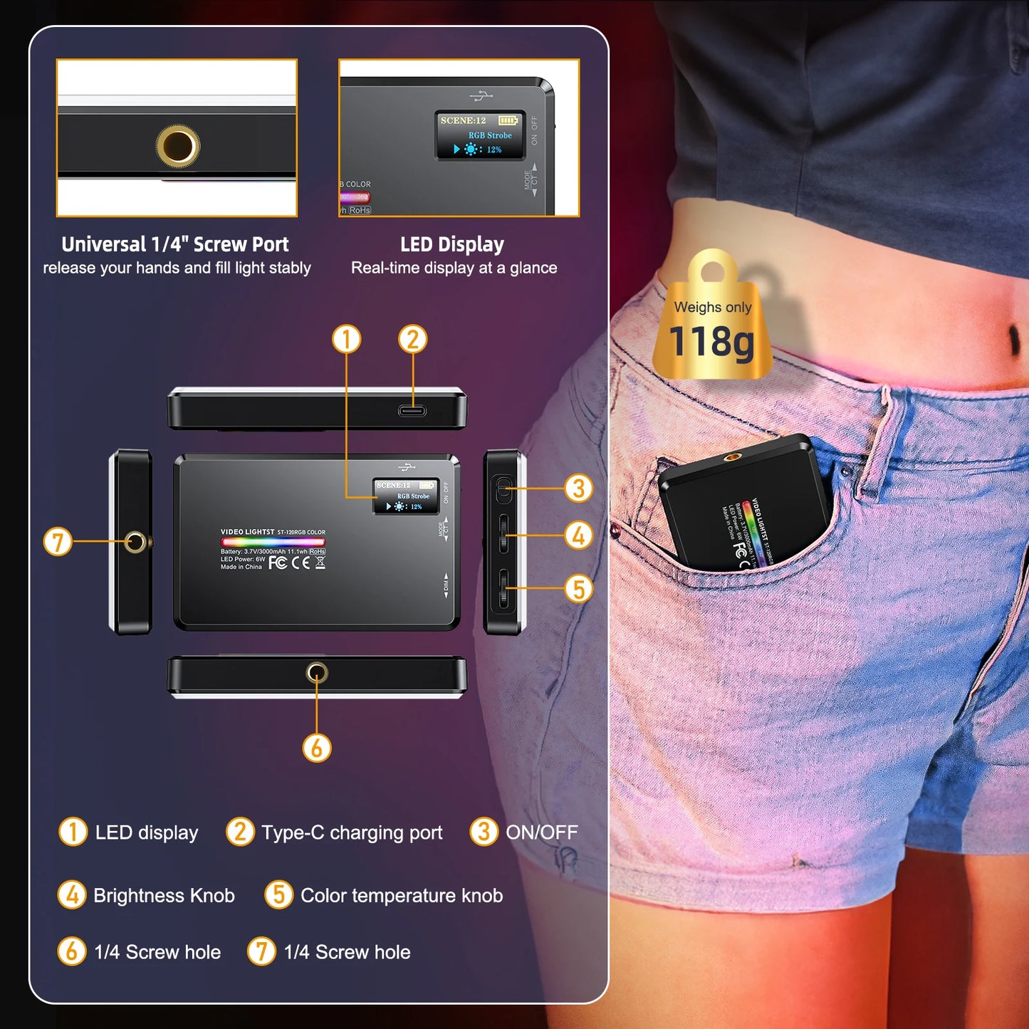 LumiPro ST120 RGB – Luz Portatil Profesional