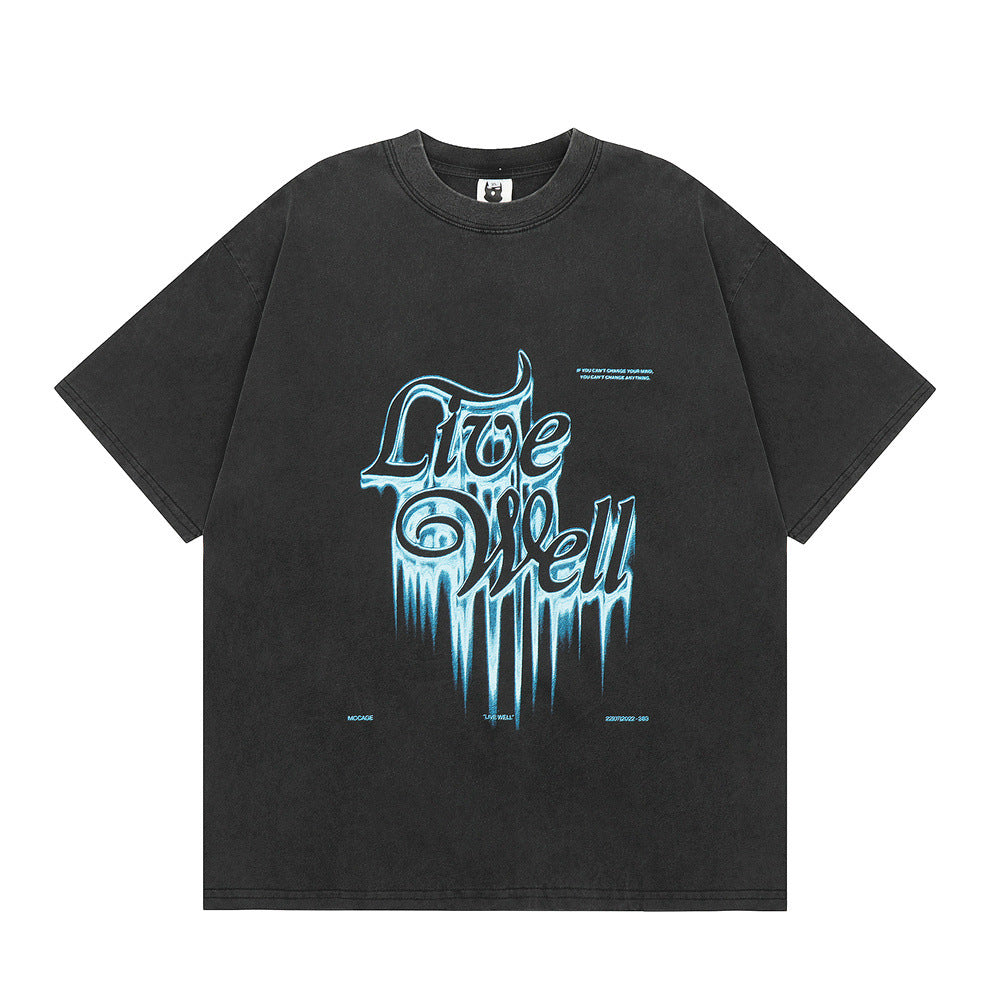 Camiseta Oversize Streetwear Estilo Gótico con Cuello Redondo